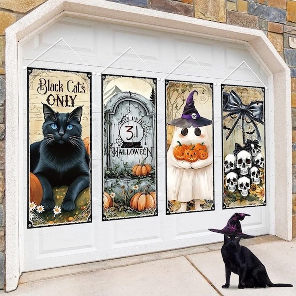 Halloween Door Banner Haunted‎ House Black Cat Skull Panels Decor NEW